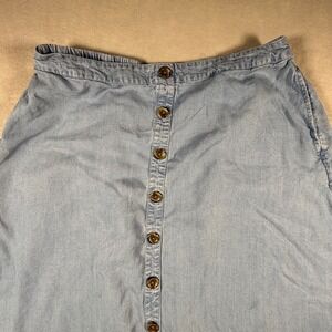 Coldwater Creek Blue Tencel Lyocell Button Front Midi Skirt Light Wash Womens M